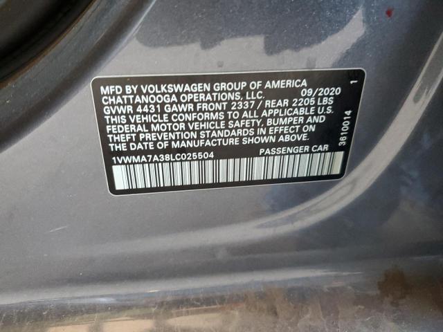 2020 VOLKSWAGEN PASSAT R-L 1VWMA7A38LC025504