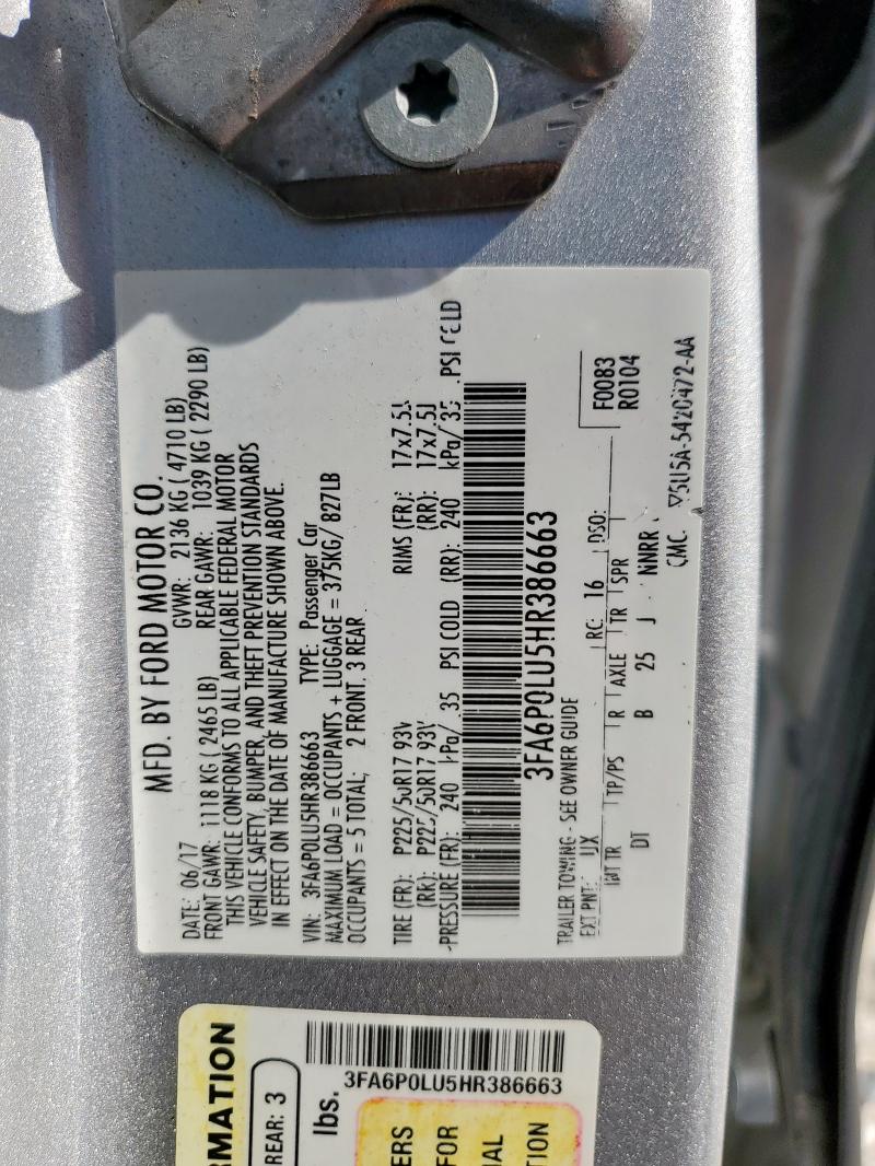 2017 FORD FUSION SE - 3FA6P0LU5HR386663