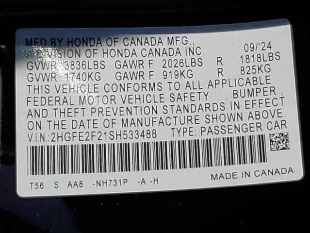 2025 HONDA CIVIC LX 2HGFE2F21SH533488