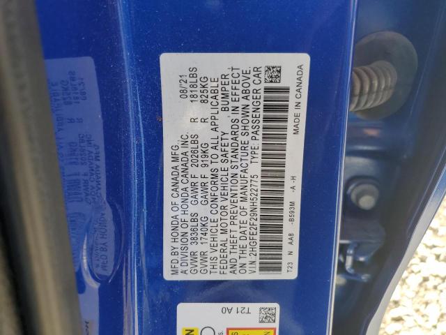 2022 HONDA CIVIC LX 2HGFE2F29NH522775