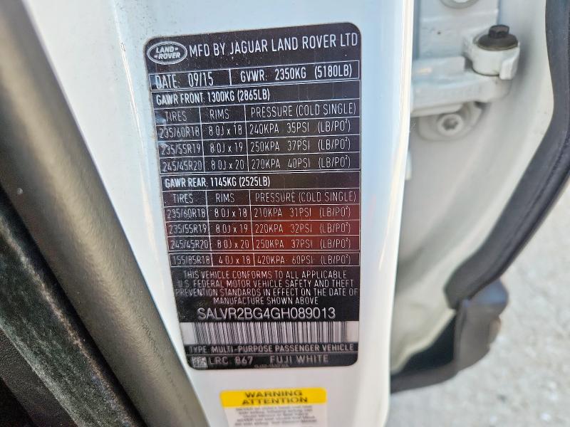 2016 LAND ROVER RANGE ROVE - SALVR2BG4GH089013