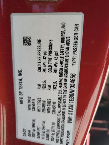 2022 TESLA MODEL 3 5YJ3E1EB0NF354656
