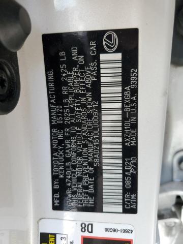 2020 LEXUS ES 300H 58AD21B10LU009712