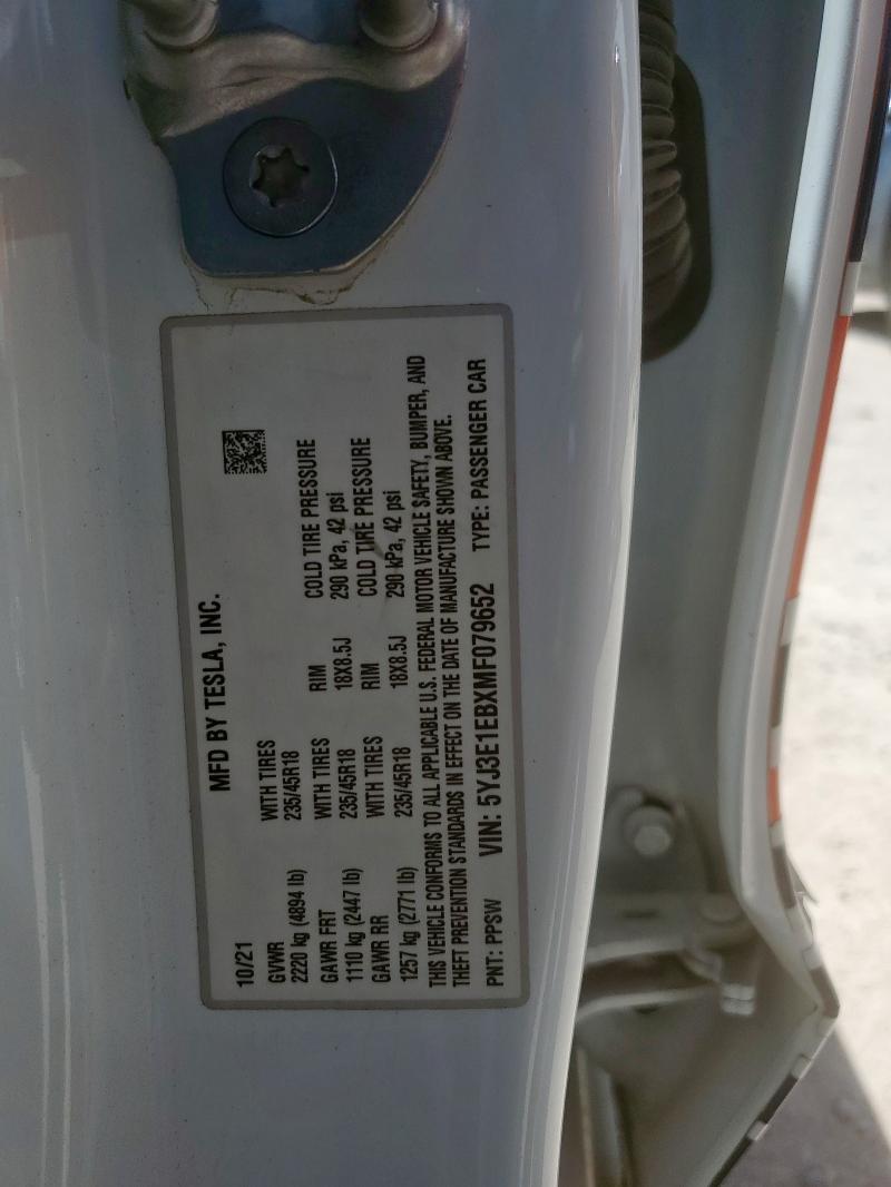2021 TESLA MODEL 3 - 5YJ3E1EBXMF079652