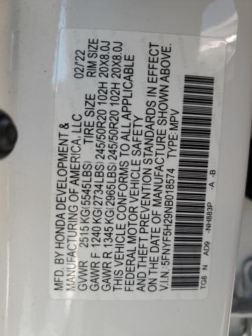 2022 HONDA PILOT SE 5FNYF5H29NB018574