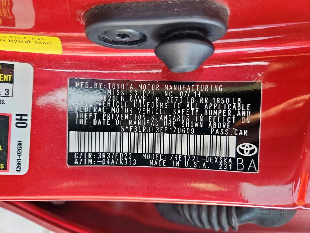 2014 TOYOTA COROLLA L - 5YFBURHE3EP170609