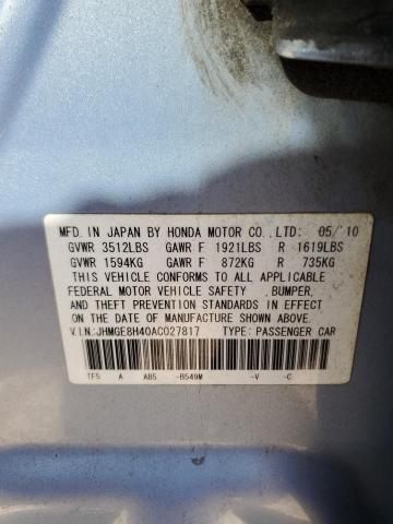 2010 HONDA FIT SPORT - JHMGE8H40AC027817