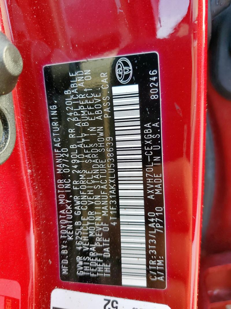 2020 TOYOTA CAMRY XLE - 4T1F31AKXLU538639