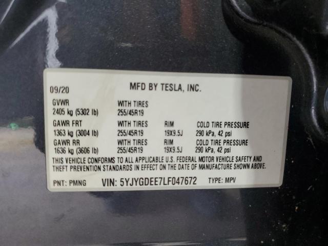 2020 TESLA MODEL Y 5YJYGDEE7LF047672