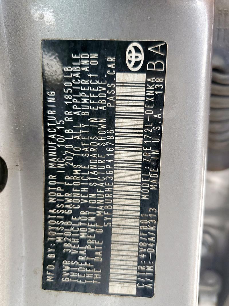 2016 TOYOTA COROLLA L - 5YFBURHE3GP416786