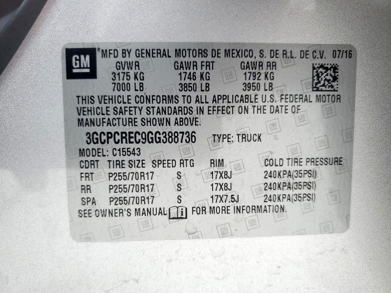 2016 CHEVROLET SILVERADO - 3GCPCREC9GG388736