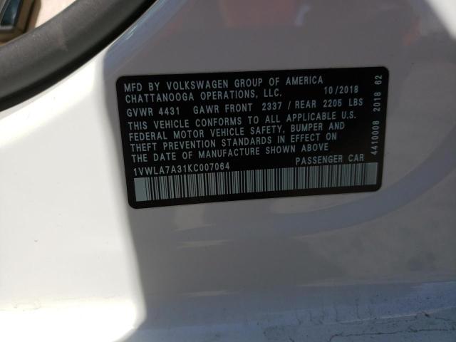 2019 VOLKSWAGEN PASSAT WOL 1VWLA7A31KC007064