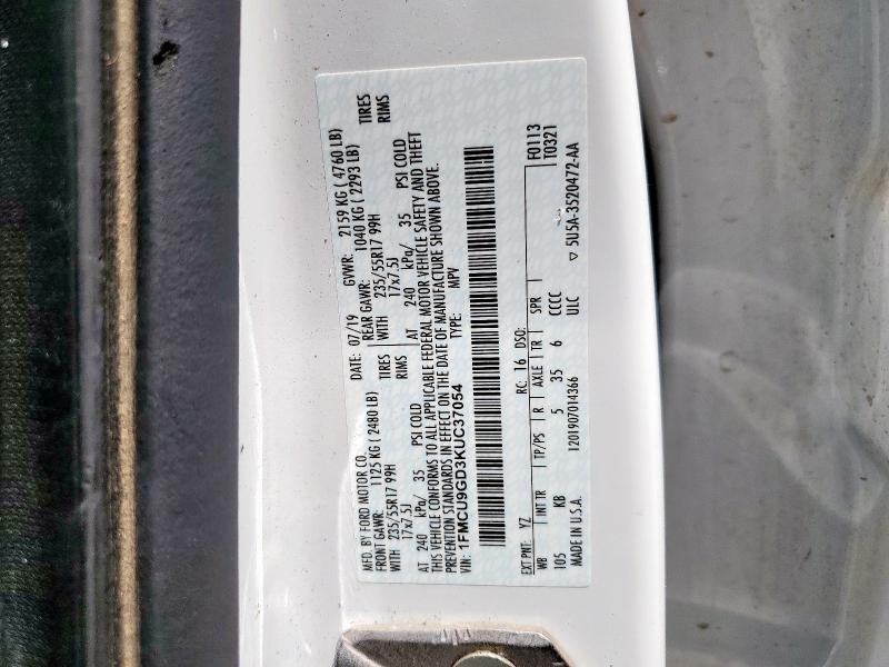 2019 FORD ESCAPE SE 1FMCU9GD3KUC37054