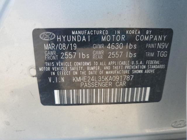 2019 HYUNDAI SONATA HYB KMHE24L35KA091787