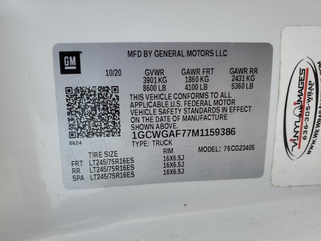 2021 CHEVROLET EXPRESS G2 1GCWGAF77M1159386