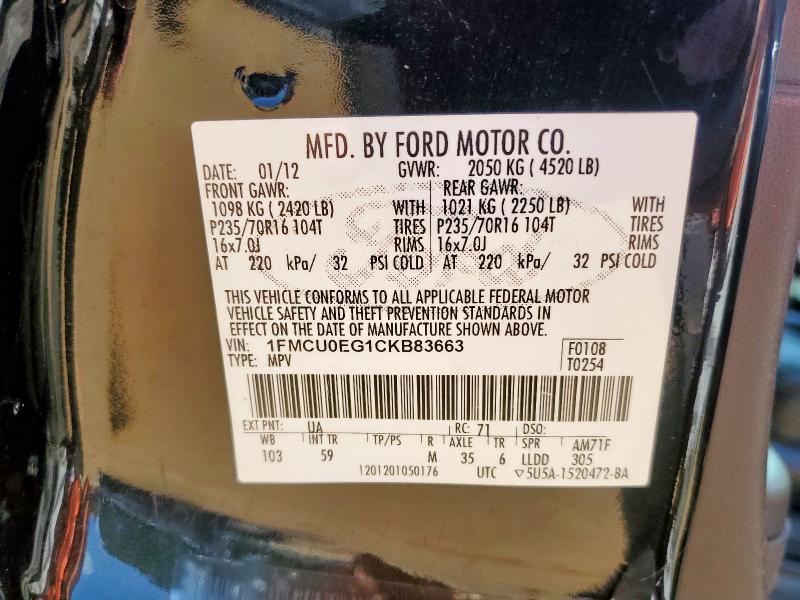 2012 FORD ESCAPE LIM - 1FMCU0EG1CKB83663
