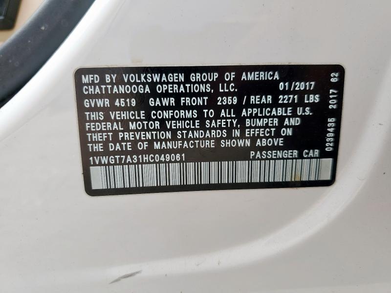2017 VOLKSWAGEN PASSAT SE 1VWGT7A31HC049061