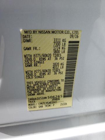 2017 NISSAN TITAN SV 1N6AA1E51HN506265