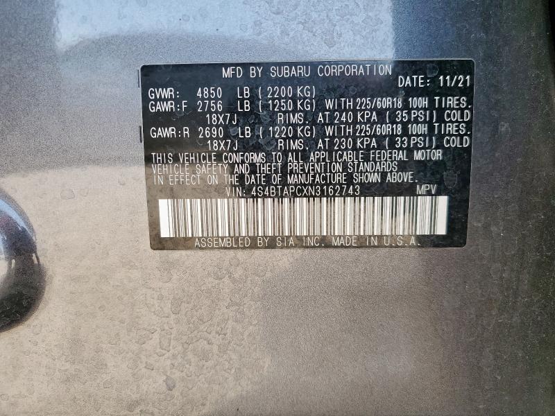 2022 SUBARU OUTBACK TO 4S4BTAPCXN3162743