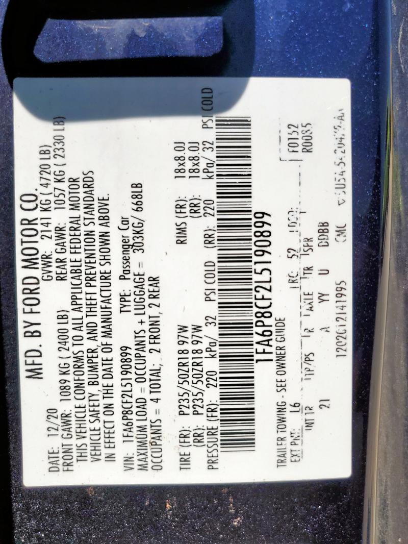 2020 FORD MUSTANG GT 1FA6P8CF2L5190899