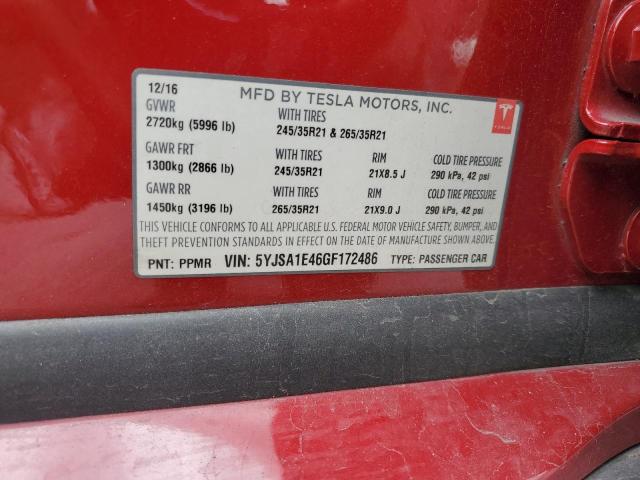 2016 TESLA MODEL S - 5YJSA1E46GF172486