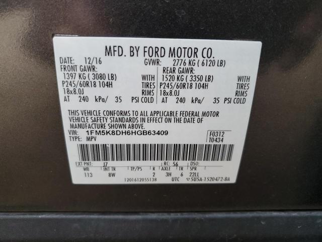 2017 FORD EXPLORER XLT 1FM5K8DH6HGB63409