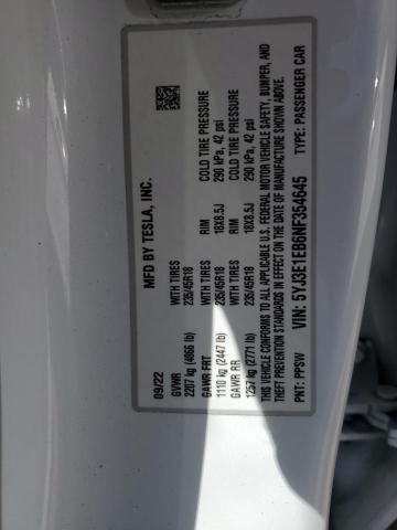 2022 TESLA MODEL 3 - 5YJ3E1EB6NF354645