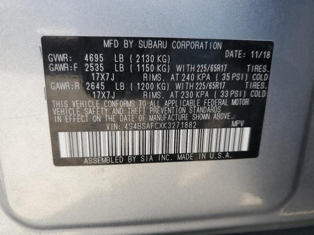 2019 SUBARU OUTBACK 2.5I PREMIUM 4S4BSAFCXK3271882