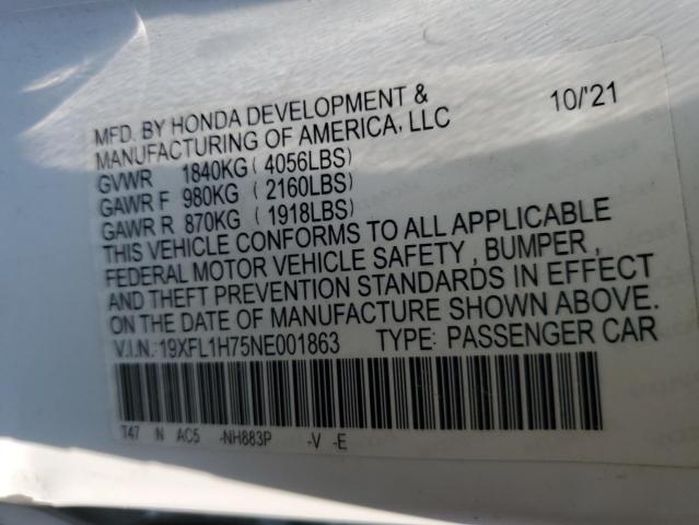 2022 HONDA CIVIC EXL 19XFL1H75NE001863