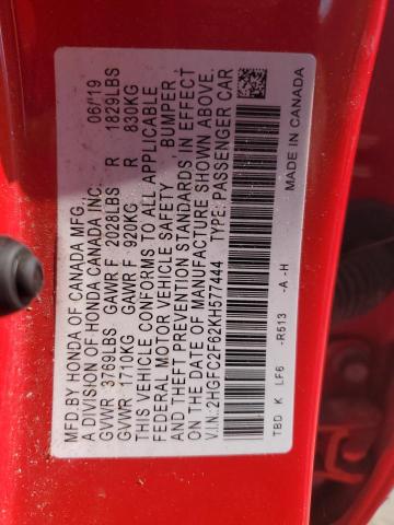2019 HONDA CIVIC LX 2HGFC2F62KH577444
