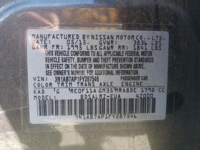 2015 NISSAN SENTRA S 3N1AB7AP1FY287546