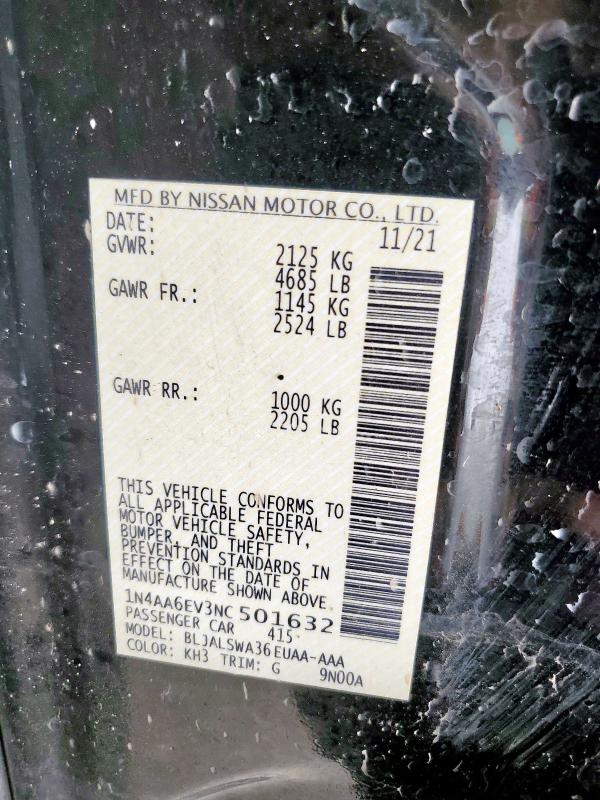 2022 NISSAN MAXIMA SR 1N4AA6EV3NC501632