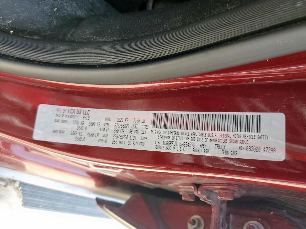 2019 RAM 1500 LARAM - 1C6SRFJT6KN654976