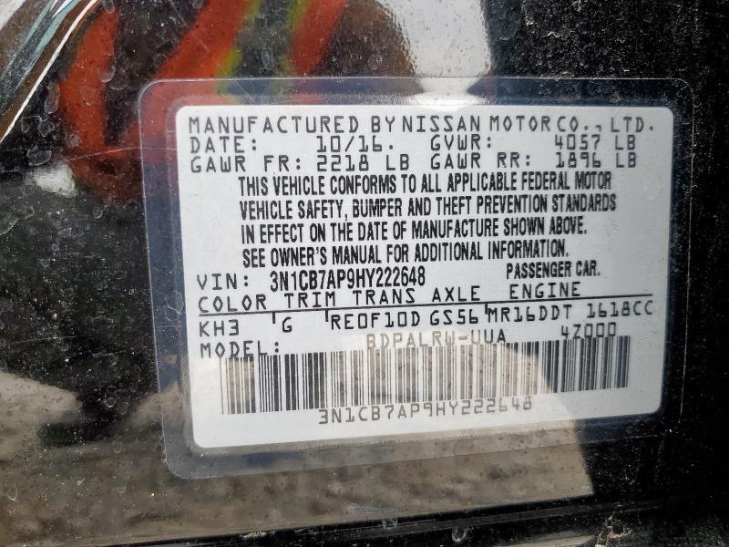 2017 NISSAN SENTRA SR 3N1CB7AP9HY222648