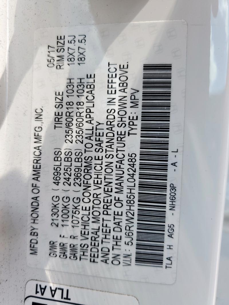 2017 HONDA CR-V EXL 5J6RW2H85HL042485