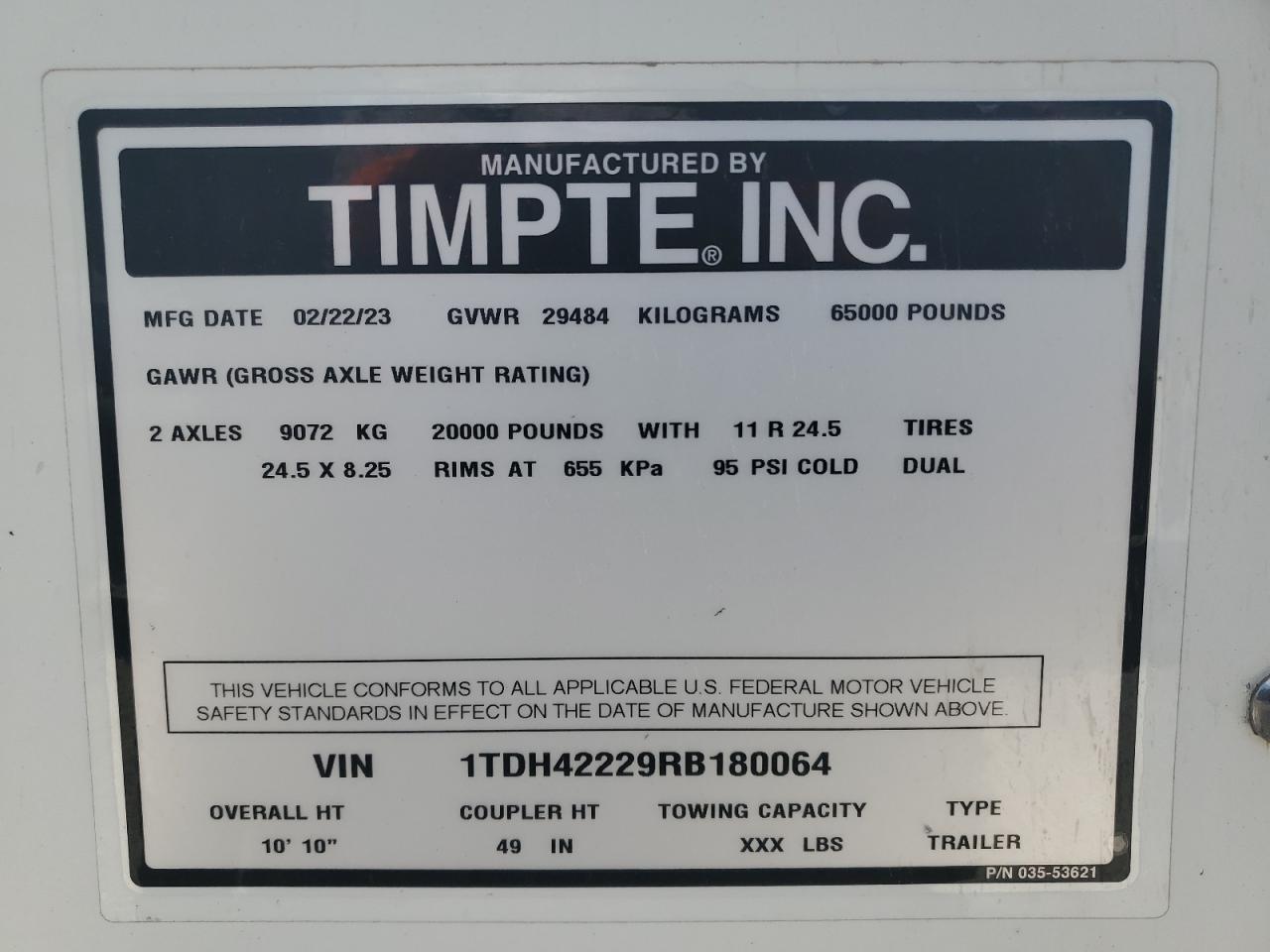 Lot #3303851512 2024 TIMP TRAILER
