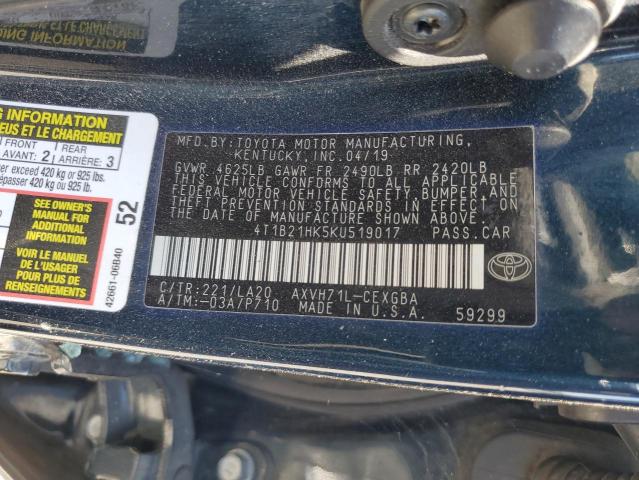 2019 TOYOTA CAMRY HYBR 4T1B21HK5KU519017