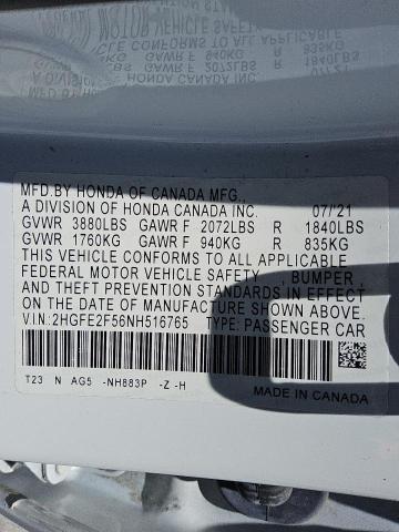 2022 HONDA CIVIC SPOR 2HGFE2F56NH516765