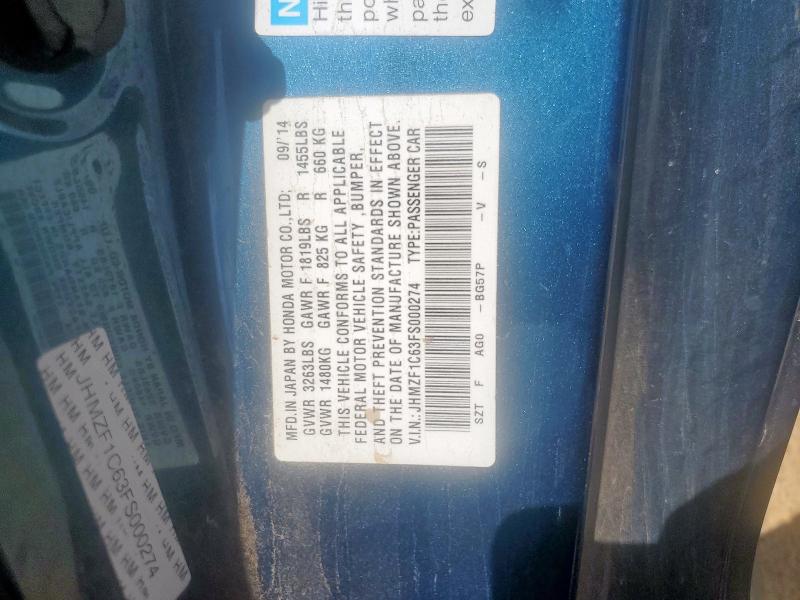 2015 HONDA CR-Z EX JHMZF1C63FS000274
