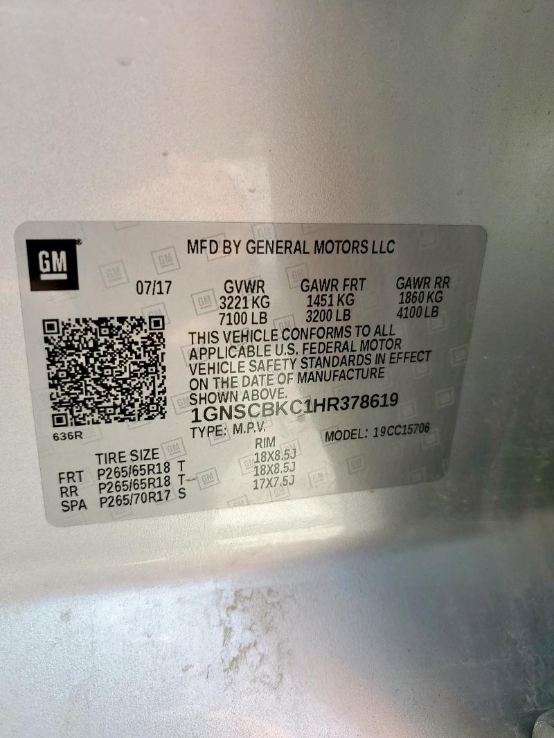 2017 CHEVROLET TAHOE C150 1GNSCBKC1HR378619