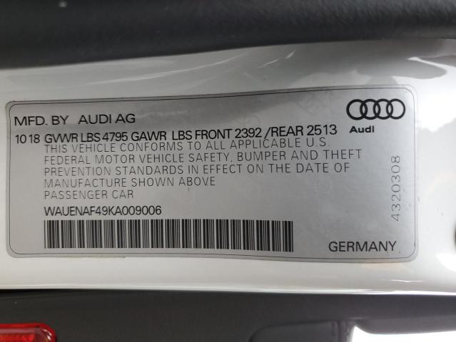 2019 AUDI A4 PREMIUM WAUENAF49KA009006