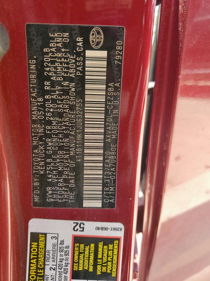 2018 TOYOTA CAMRY L 4T1B11HK1JU632755