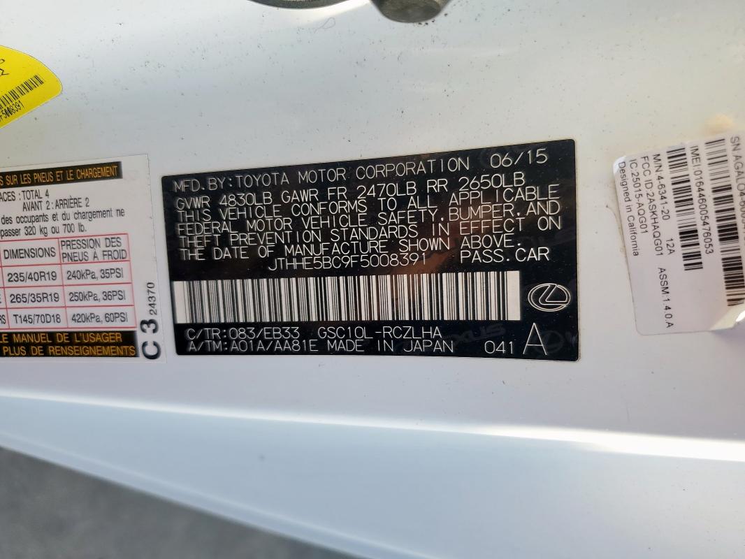 2015 LEXUS RC 350 JTHHE5BC9F5008391