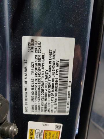 2021 HONDA PILOT TOUR 5FNYF6H65MB029949