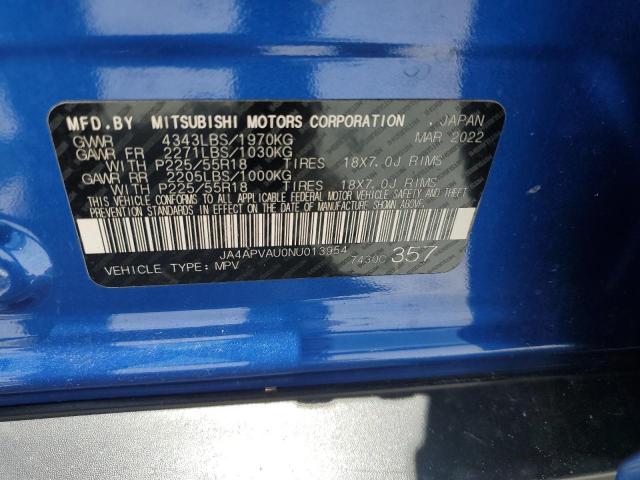 2022 MITSUBISHI OUTLANDER JA4APVAU0NU013954