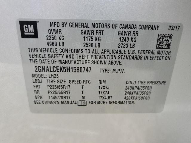 2017 CHEVROLET EQUINOX LT 2GNALCEK5H1580747
