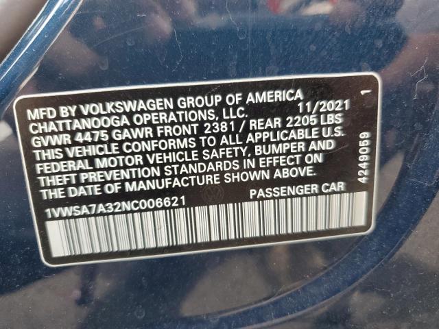 2022 VOLKSWAGEN PASSAT SE 1VWSA7A32NC006621