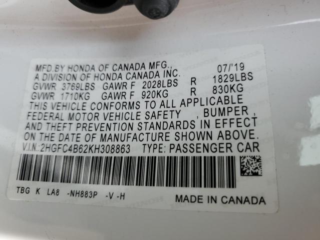 2019 HONDA CIVIC LX 2HGFC4B62KH308863