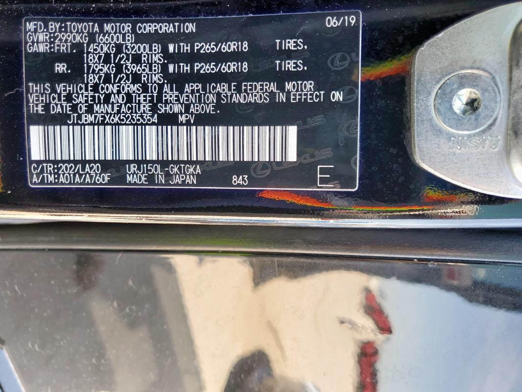 2019 LEXUS GX 460 JTJBM7FX6K5235354
