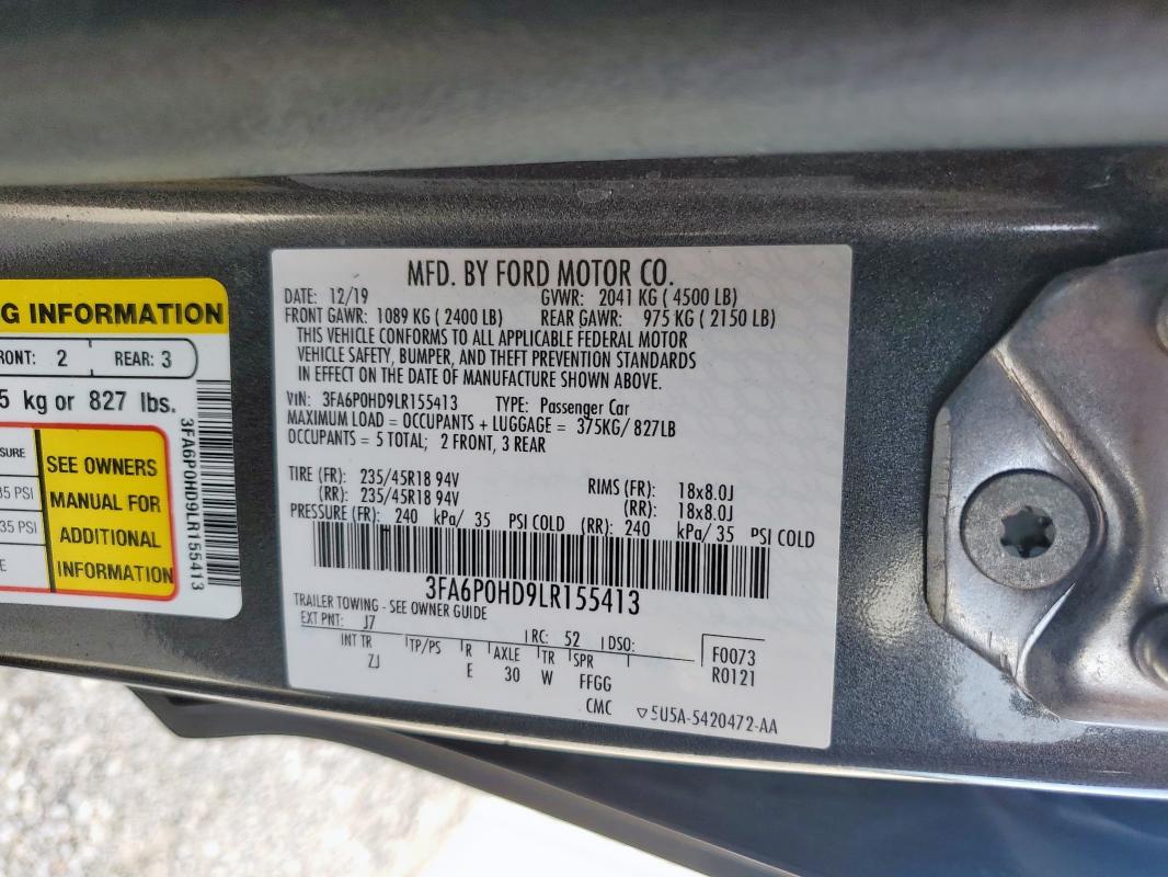 2020 FORD FUSION SE - 3FA6P0HD9LR155413